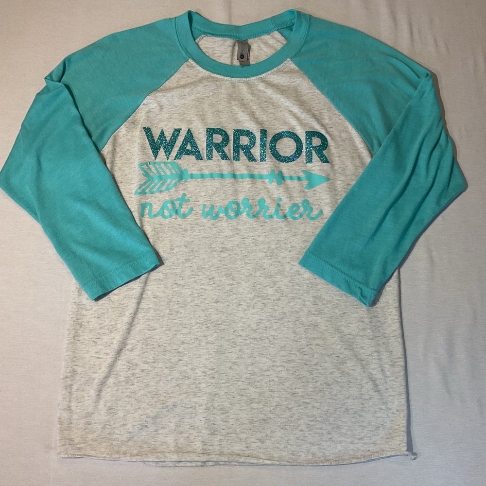 Next Level Apparel Heather Gray & Teal Baseball T 3/4 Sleeve Soft Size S Warrior